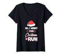 Donna Divertente all I Want for Christmas Is Ruh Renna Shirt Maglietta con Collo a V