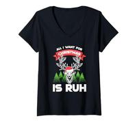 Donna Divertente all I Want for Christmas Is Ruh Renna Shirt Maglietta con Collo a V