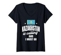 Donna Divertente amante del Kazakistan dicendo kazako persone indossare Maglietta con Collo a V