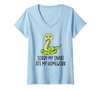 Donna Divertente Amante del Serpente Mi Dispiace Il Mio Serpente ha Mangiato i compiti Maglietta con Collo a V