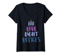 Donna Divertente Amore Come Latkes Felice Hanukkah Maglietta con Collo a V
