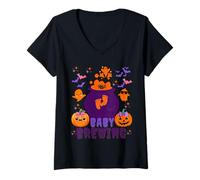 Donna Divertente Annuncio di Gravidanza di Halloween Che Un Bambino Sta preparando Maglietta con Collo a V