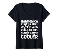 Donna Divertente Armonicista Girl Like A Regular Only Cooler Maglietta con Collo a V