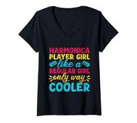Donna Divertente Armonicista Girl Like A Regular Only Cooler Maglietta con Collo a V