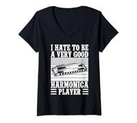 Donna Divertente Armonicista Hate To Be Very Good Player Armonica Maglietta con Collo a V