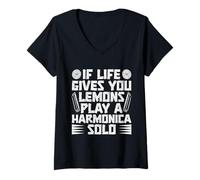 Donna Divertente Armonicista If Life Gives You Lemon Play Armonica Maglietta con Collo a V