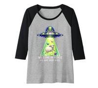 Donna Divertente, arriviamo in Pace, Abbiamo Solo Bisogno di Wool Sci Fi UFO Maglia con Maniche Raglan