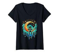 Donna Divertente astronauta altalena sulla luna | Design retrò altalena cosmica Maglietta con Collo a V