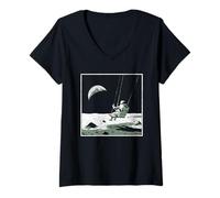 Donna Divertente astronauta altalena sulla luna | Design retrò altalena cosmica Maglietta con Collo a V