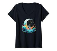 Donna Divertente astronauta altalena sulla luna | Design retrò altalena cosmica Maglietta con Collo a V
