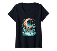 Donna Divertente astronauta altalena sulla luna | Design retrò altalena cosmica Maglietta con Collo a V