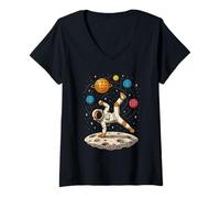 Donna Divertente Astronauta Breakdance Spazio Umorismo Pianeta Discoteca Scherzo Maglietta con Collo a V