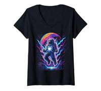 Donna Divertente astronauta Power-Up In Space Anime Style Maglietta con Collo a V