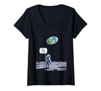 Donna Divertente Astronauta Terra Andata Terra Piatta Spazio Umorismo Donne Uomini Maglietta con Collo a V