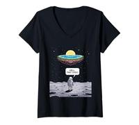 Donna Divertente Astronauta Terra Andata Terra Piatta Spazio Umorismo Donne Uomini Maglietta con Collo a V
