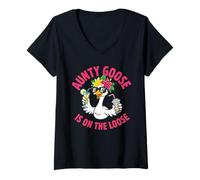 Donna Divertente Aunty Goose out e Wild Preferito Zia Auntie Vacation Maglietta con Collo a V