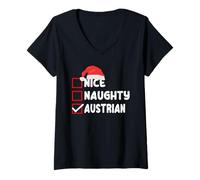 Donna Divertente Austria Citazione di Natale Naughty Austrian Santa Maglietta con Collo a V