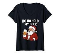 Donna Divertente Babbo Natale Tropicale con Birra - Ho Ho Hold My Beer Christmas Maglietta con Collo a V