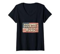 Donna Divertente Bandiera Americana retrò Love Country Music Guitar Maglietta con Collo a V