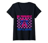 Donna Divertente bandiera bisessuale con scritta "Be Yourself They'll Adjust" Maglietta con Collo a V