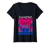 Donna Divertente bandiera bisessuale con scritta "Be Yourself They'll Adjust" Maglietta con Collo a V