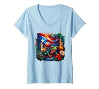 Donna Divertente Bandiera portoricana Boricua Coqui Rana Taino portoricano Maglietta con Collo a V