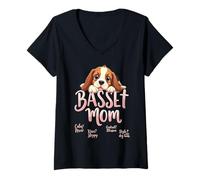 Donna Divertente Basset Mom Dog Basset Hound Mamma Humor Citazione Maglietta con Collo a V