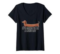 Donna Divertente Bassotto sarà Una Lunga Giornata Maglietta con Collo a V