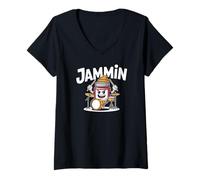 Donna Divertente Batterista Jammin Drum Kit Comedy Vibe Maglietta con Collo a V