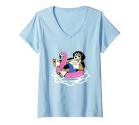 Donna Divertente Beagle Pool Float Flamingo Summer Party Vibes Maglietta con Collo a V
