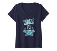 Donna Divertente Beaker Squad Chimica Crew Insegnante Pensare Nerd Maglietta con Collo a V