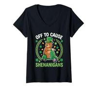 Donna Divertente Bear off To Cause Shenanigans St Patricks Day Meme Maglietta con Collo a V