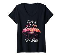 Donna Divertente Bere Fidanzate Flamingo "Flock it! Let's Drink" Maglietta con Collo a V