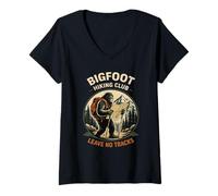 Donna Divertente Bigfoot Escursionismo Club Non Lasciare Tracce Escursionista Maglietta con Collo a V