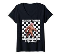 Donna Divertente Bigfoot Sasquatch Ragazza Mamma Credere In Te Stesso Maglietta con Collo a V