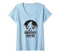 Donna Divertente Bigfoot Saw Me Sasquatch Maglietta con Collo a V