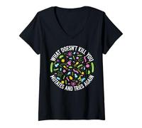 Donna Divertente Biologia Design Insegnanti di Biologia e Nerd del Laboratorio di Biochimica Maglietta con Collo a V