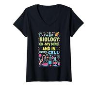 Donna Divertente Biologia Scherzi Scuola Soggetto Biologo Insegnante di Scienze Maglietta con Collo a V