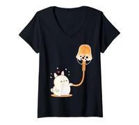 Donna Divertente Boba Bubble Tea Bubble Milk Tea Is Rabbit Bunny Fuel Maglietta con Collo a V