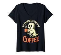 Donna Divertente Boo Il Mio Spirito Preferito è Il caffè Fantasma Halloween Maglietta con Collo a V