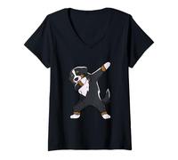 Donna Divertente Bovaro del Bernese Dabbing Maglietta con Collo a V