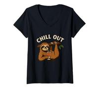 Donna Divertente Bradipo Rilassante Chill out Beach Graphic Design Maglietta con Collo a V