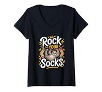 Donna Divertente Bradipo Rock Your Socks Comico Appeso Maglietta con Collo a V