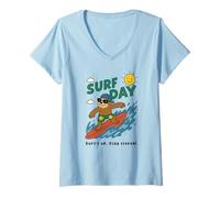 Donna Divertente Bradipo Surf Vacanze estive Surf Giorno Ragazzi Ragazze Maglietta con Collo a V