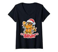 Donna Divertente Bruh Gingerbread Man Aggrovigliato Luci di Natale Ragazzi Uomini Maglietta con Collo a V