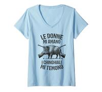 Donna Divertente Cacciatore Le Donne Mi Amano Cinghiali Mi Temono Maglietta con Collo a V