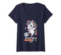 Donna Divertente Calcio Unicorn Skills Caricamento Gioco Coach Bambini Mamma Maglietta con Collo a V