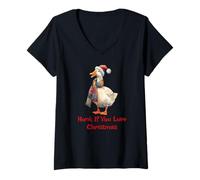 Donna Divertente Camicia a Forma di Oca «Honk If You Love Christmas Goose» Maglietta con Collo a V
