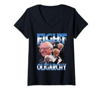 Donna Divertente Camicia Bernie Sanders Lotta Oligarchia Maglietta con Collo a V