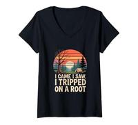 Donna Divertente Campeggio dicendo I Came I Saw I Tripped on Root Maglietta con Collo a V